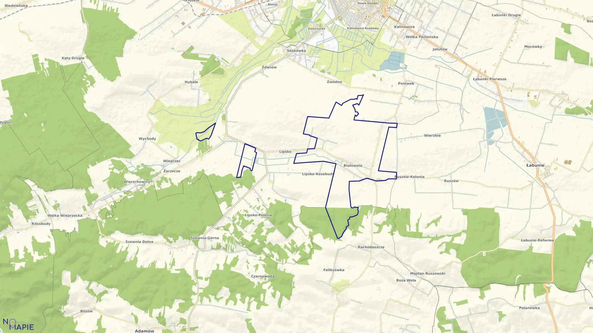 Mapa obrębu Białowola w gminie Zamość