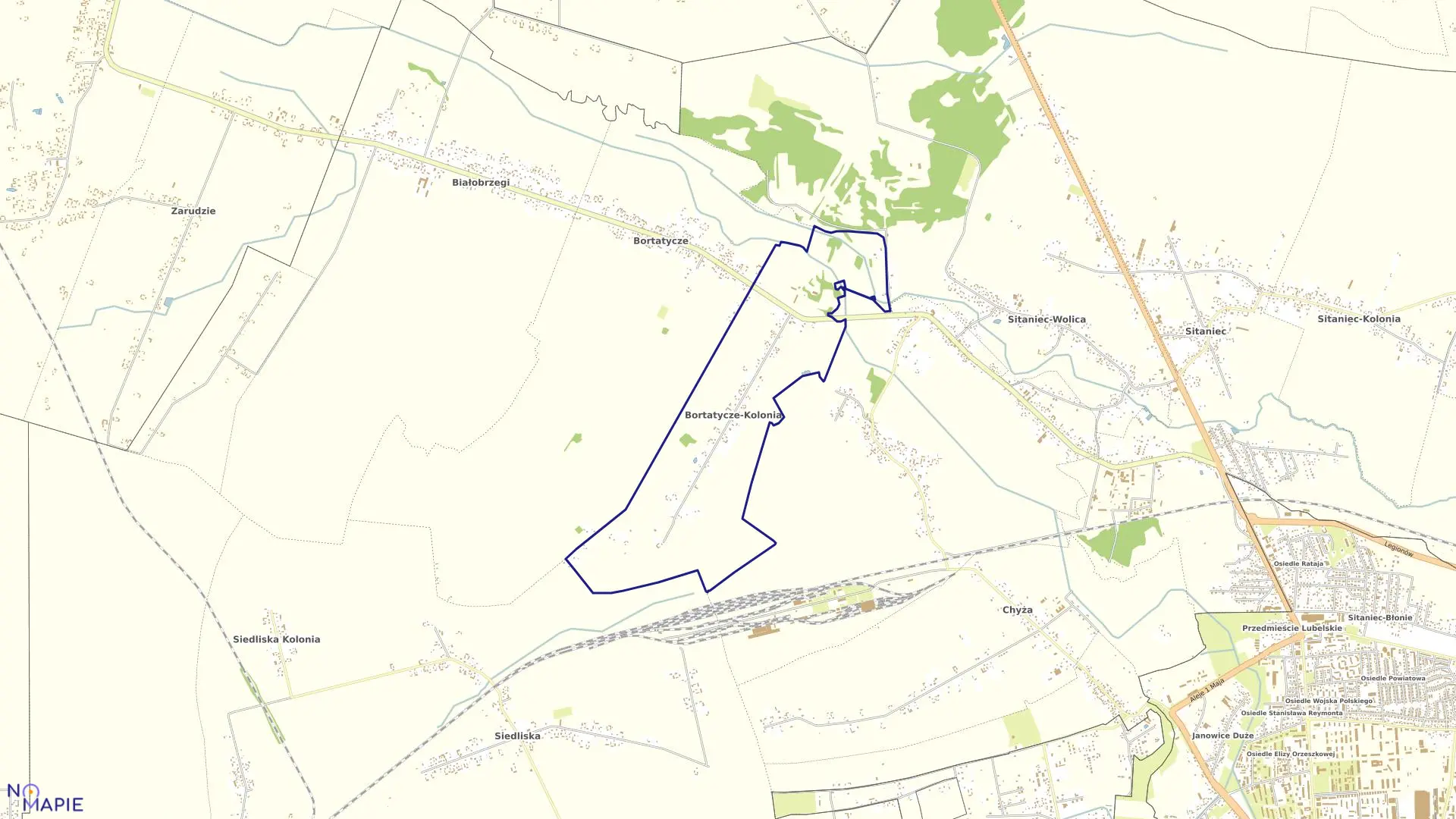 Mapa obrębu Bortatycze Kolonia w gminie Zamość