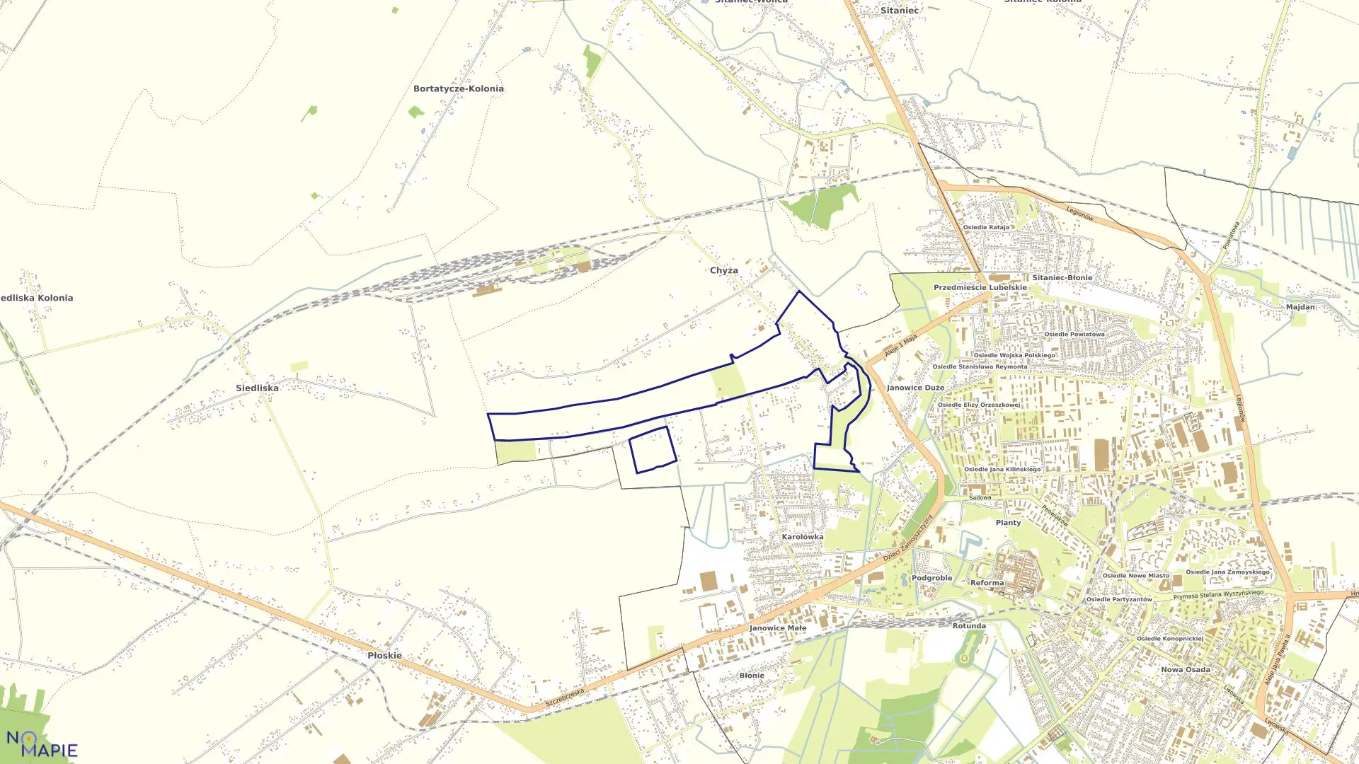 Mapa obrębu Chyża w gminie Zamość