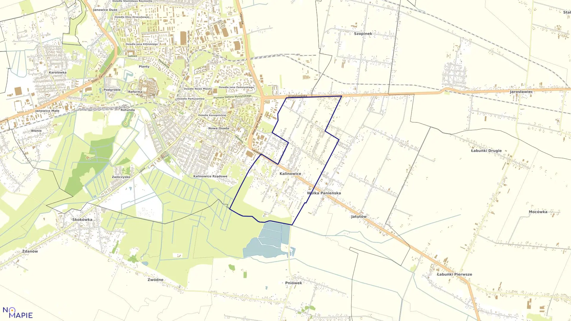 Mapa obrębu Kalinowice w gminie Zamość