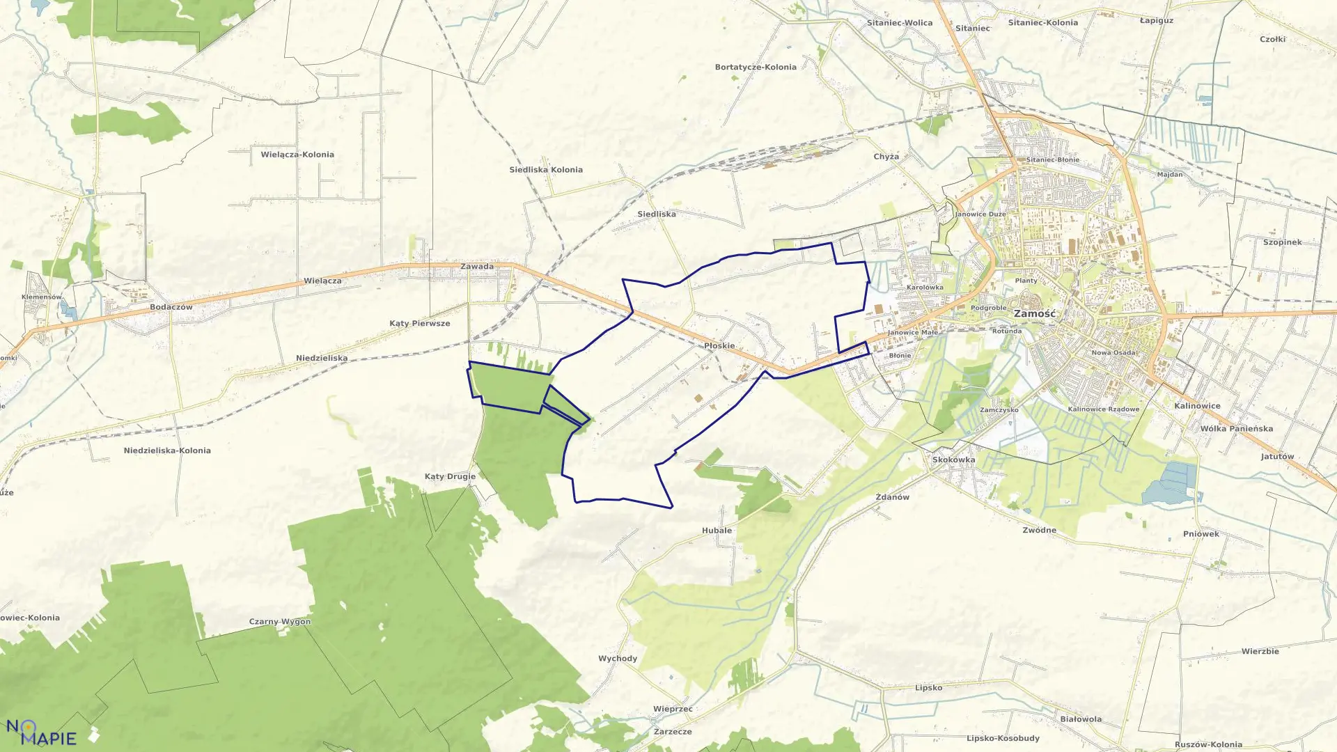 Mapa obrębu Płoskie w gminie Zamość