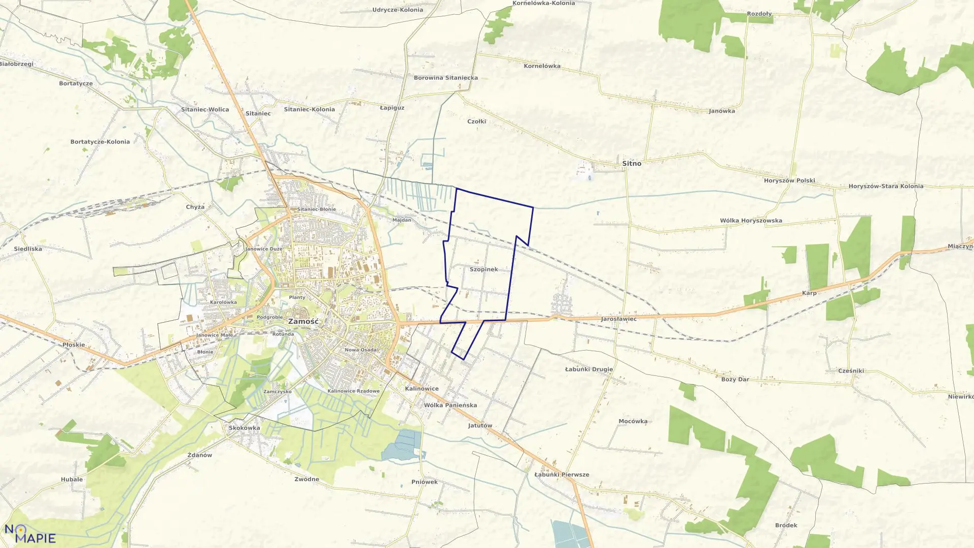 Mapa obrębu Szopinek w gminie Zamość